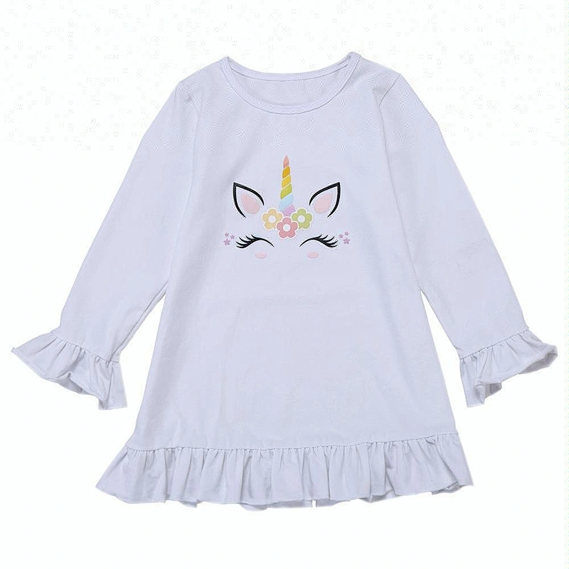 In stock birthday party long sleeve girl top wholesale toddler ruffle girl unicorn shirt