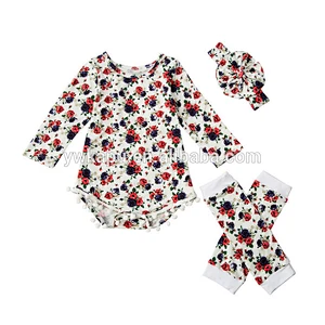 The high-quality fashion boutique floral romper and leg warm 2 pieces sets