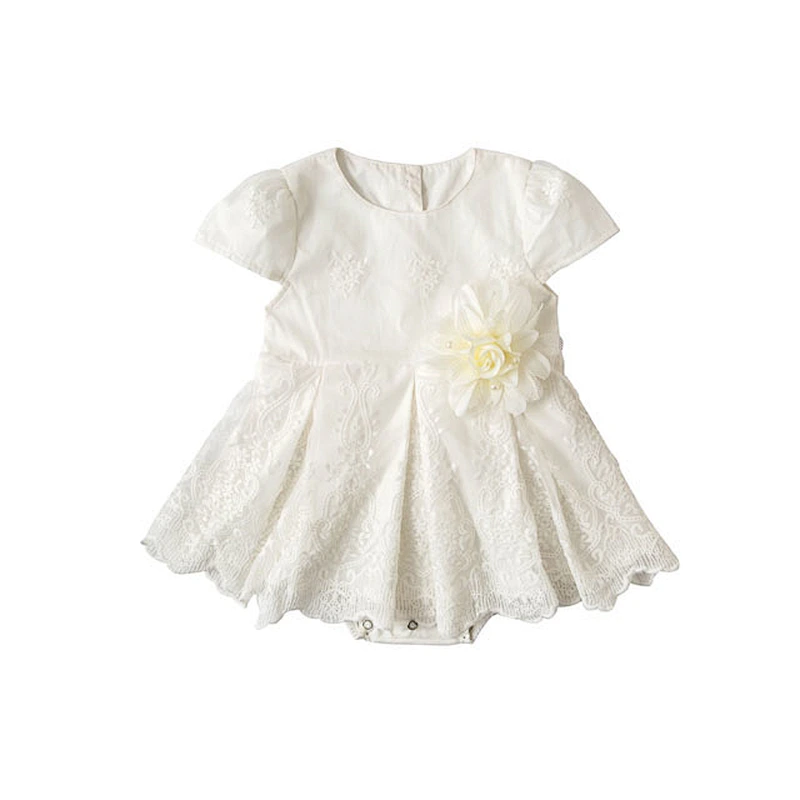 Summer New Baby Girl Lace Cotton Short-sleeve Jumpsuit 0-6 Year Old