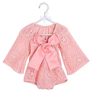 2019 Hot Sale  Import Custom Baby Girl Lace Clothes Big Bow Romper For Girl