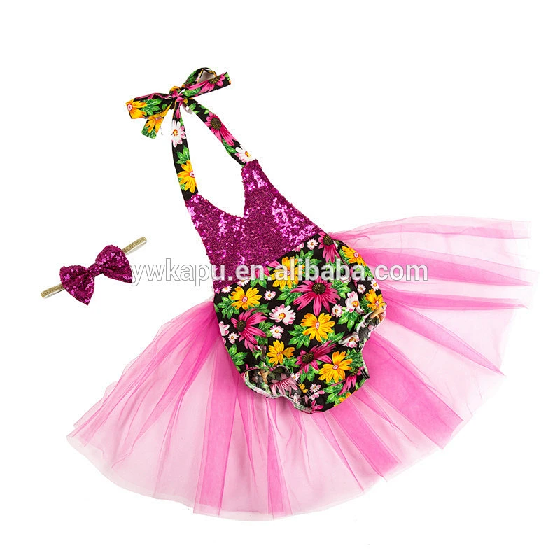 New arrival boutique toddler gold sequin romper sweet flower baby girl tutu romper