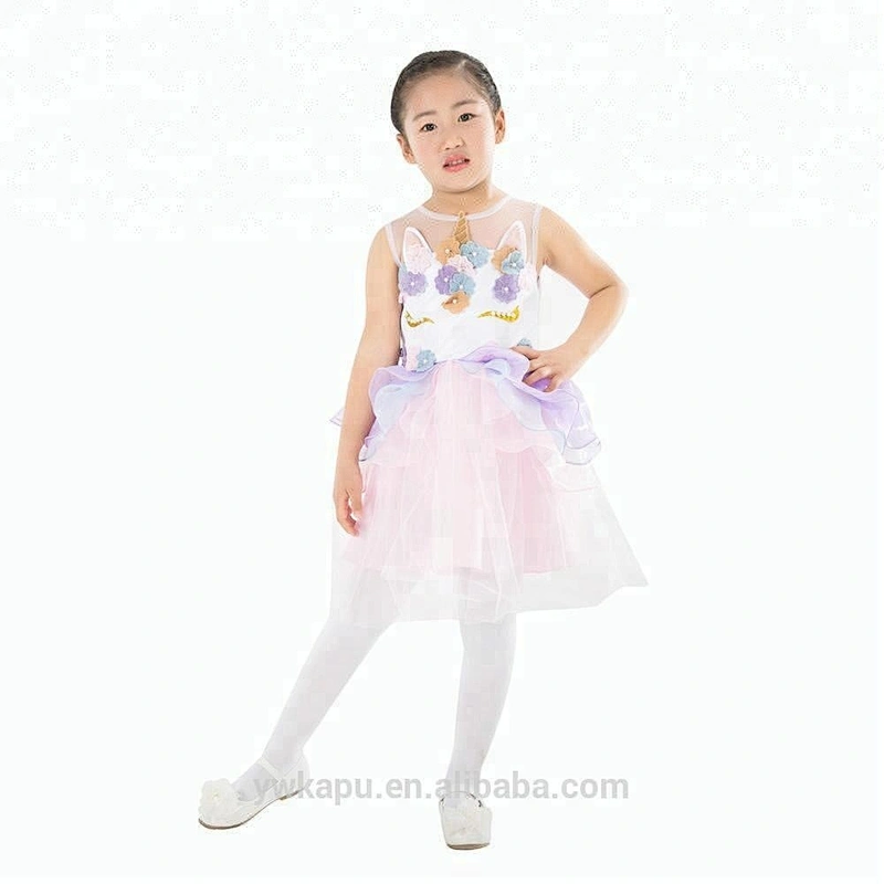 Hot selling children baby birthday dress fancy party dress girls unicorn dress in stock