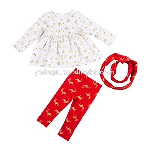Hot Selling Baby Products Christmas Clothes Baby Girl Boutique Raglan Shirt And Pant Set With Headnand
