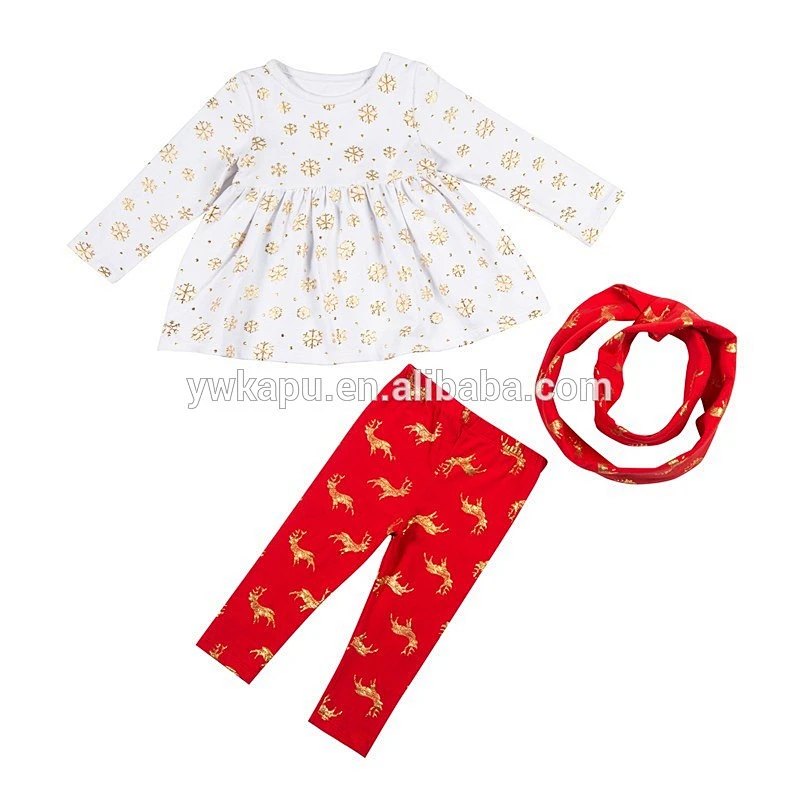 Hot Selling Baby Products Christmas Clothes Baby Girl Boutique Raglan Shirt And Pant Set With Headnand