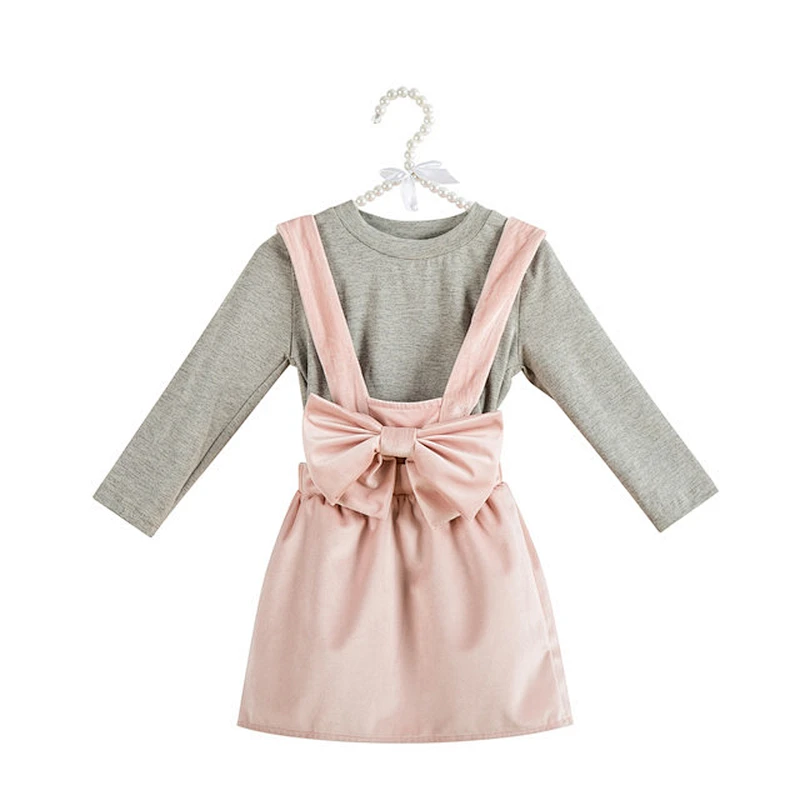 High Quality Children Boutique Clothing Bow Knot Suspender Cute Skirt  Newborn Baby Clothing Sets
