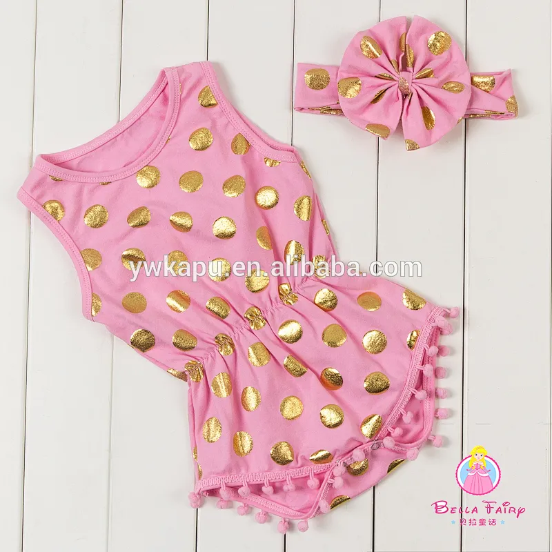 2019 kids fashionable clothing Hot stamping polka dot romper baby girl bodysuit pompom romper