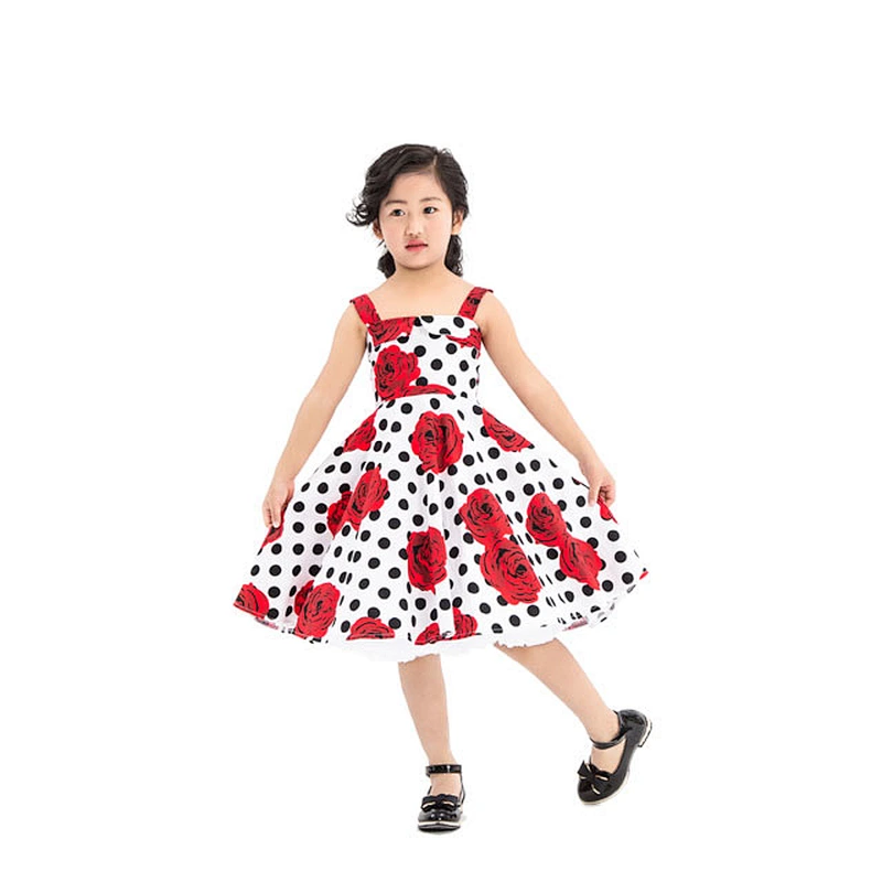 Fancy Children Flower Printed Clothes Vintage Design Fall Baby Girl Cotton Dress
