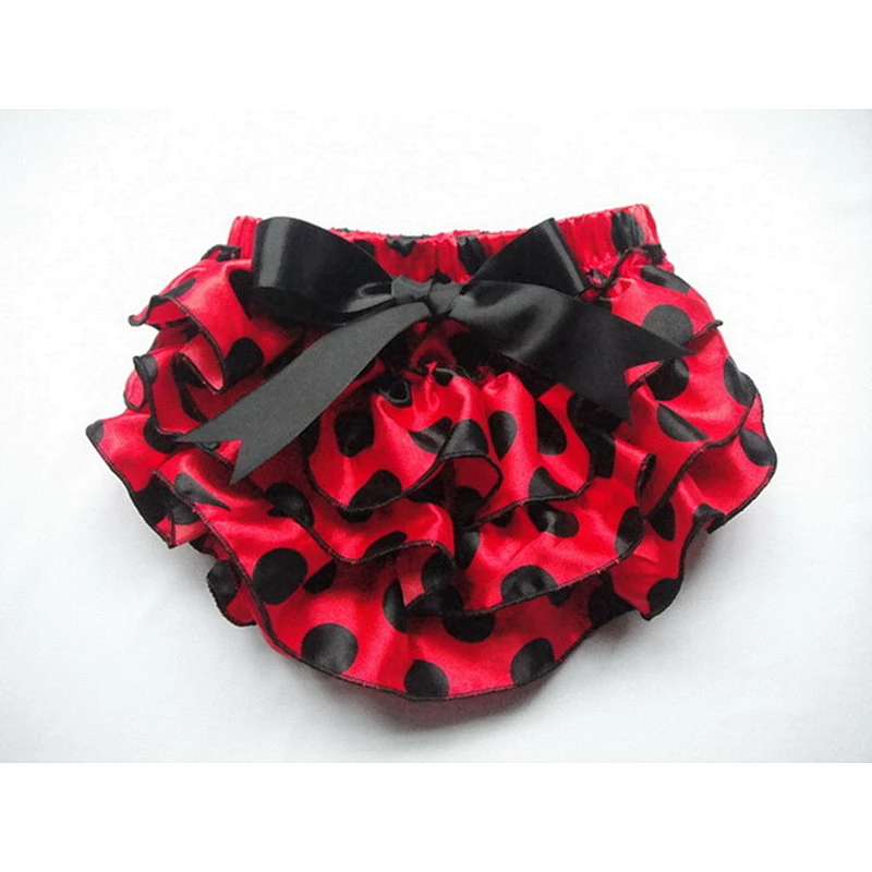 2018 Newest plain baby girl bloomers ruffle diaper cover satin floral print bloomers with bow