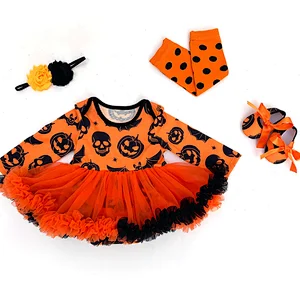 4T Boutique Cute Halloween Pumpkin Ghost Costume Clothing Baby Girls Dress Outfit Tutu Rompers