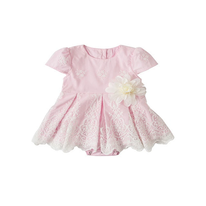 Summer New Baby Girl Lace Cotton Short-sleeve Jumpsuit 0-6 Year Old