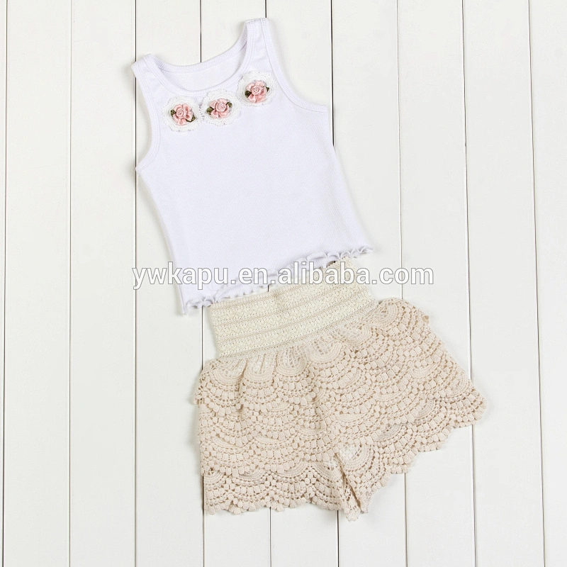 Wholesale baby clothing stylish girl sleeveless top and tunic short outfit baby lace petti set