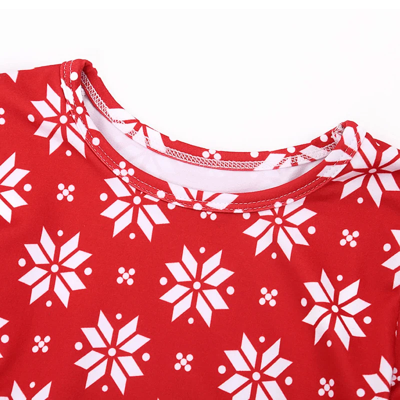 2018 Fall Fancy Snow Flake Print Kids Girls Red T Shirt