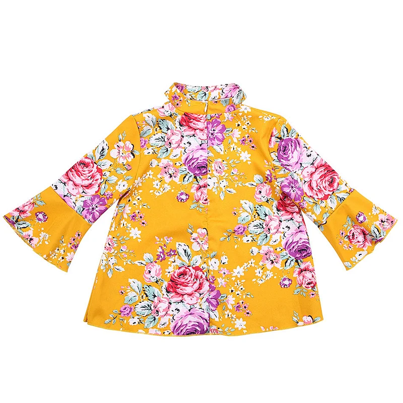 KAPU printing  designs long sleeve stylish printed flower young teen zipper top for small girl
