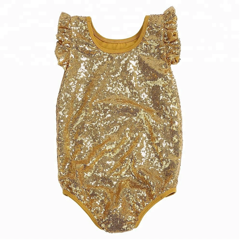 Flutter Sleeves Kids Jumpsuit High Quality Toddler Clothes Baby Girl Cotton Soft Sequin Romper
