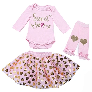 Lovely Baby Girls Tutu Skirt Sets Gold Printed Hearts Pattern for Infant and Toddler