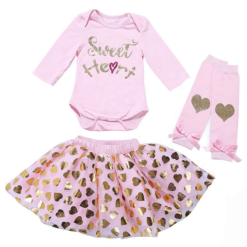 Lovely Baby Girls Tutu Skirt Sets Gold Printed Hearts Pattern for Infant and Toddler