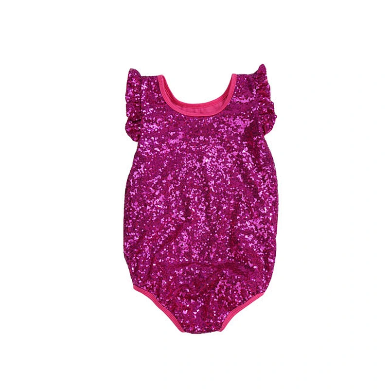 Cheap high quality sleeveless  wholesale baby clothes sequined baby rompers