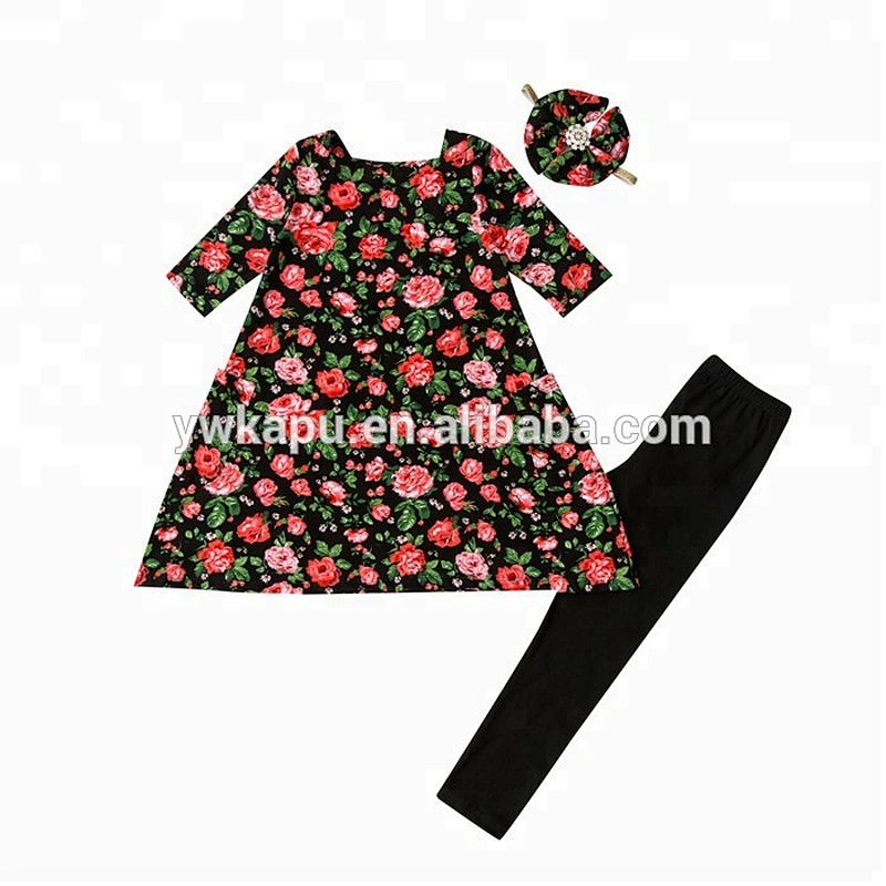 Latest 2018 fall stylish floral printed tunic dress and pants outfit for toddler girl