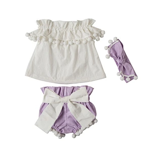 China product and wholesale pompom  with headband for baby kids for summer including shorts and top