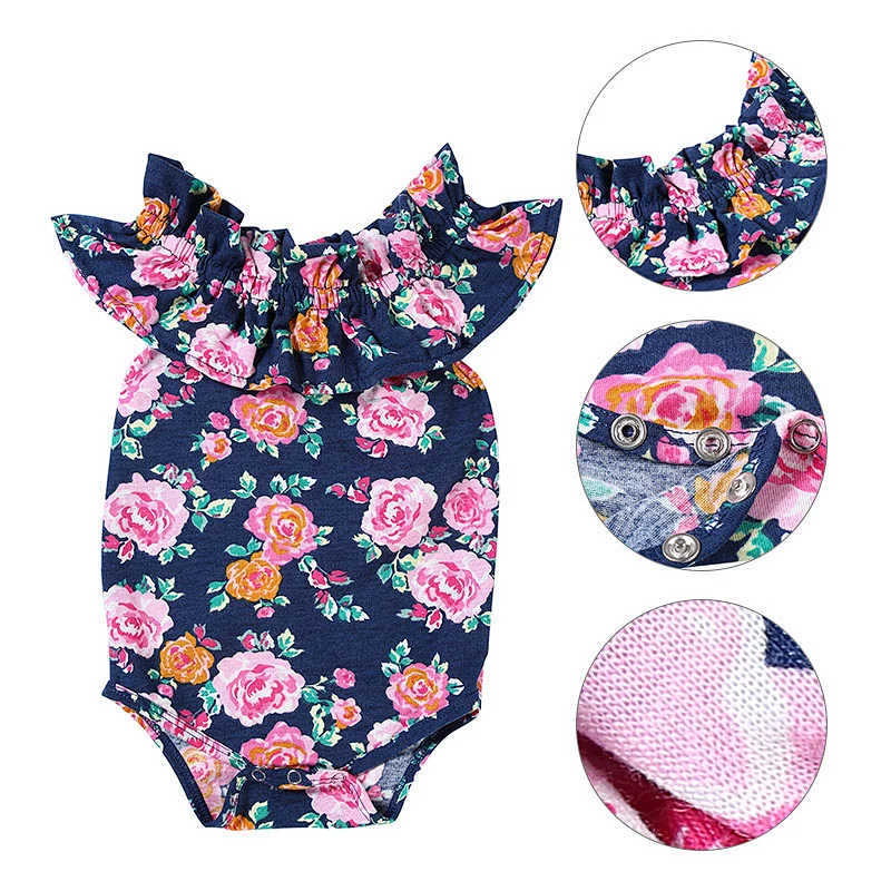 Top quality boutique Toddler cotton sleeveless  baby floral  girl romper
