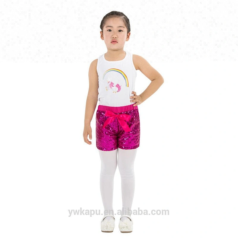 Newest unicorn printed tank top and sequin shorts with bowknot outfit girls unicorn set