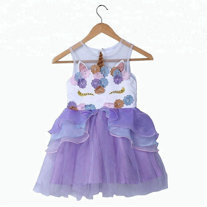 Hot selling children baby birthday dress fancy party dress girls unicorn dress in stock
