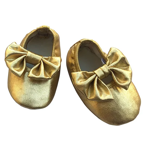 Halloween Golden Bowknot Fringe Soft Leather Moccasins Baby Girls Shoes