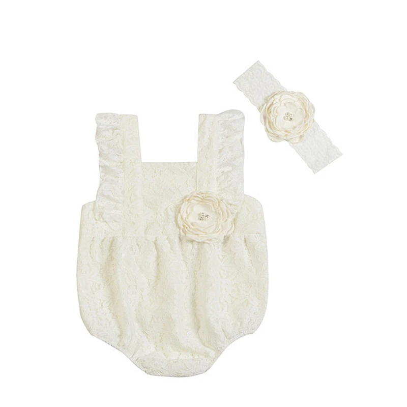Kapu Newborn Baby Clothes Baby Girl Romper Girl flutter Sleeve Romper With Flower Headband