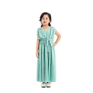 Princess baby girl long chiffon maxi clothes v-neck with belt evening party dress