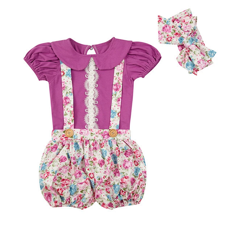 Lovely baby girls lantern pattern suspenders shorts short sleeve top clothing set