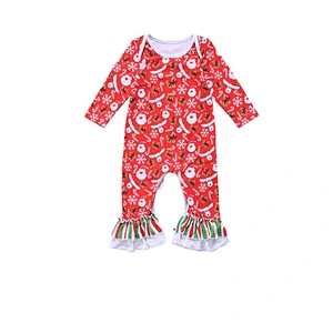 Hot sale Christmas boutique children's girls christmas ruffled clothing set