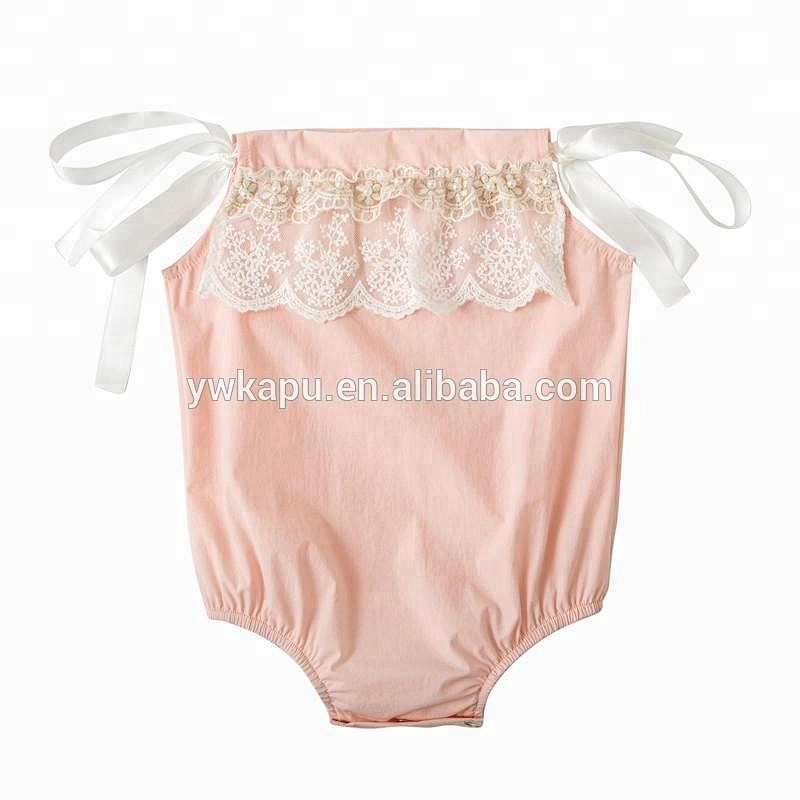 2018 Ribbon Off Shoulder Playsuit Baby Boutique Clothing Lace Onesie
