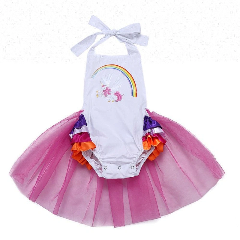 Hot sale baby clothes unicorn rainbow inspired tutu dress romper for girls party