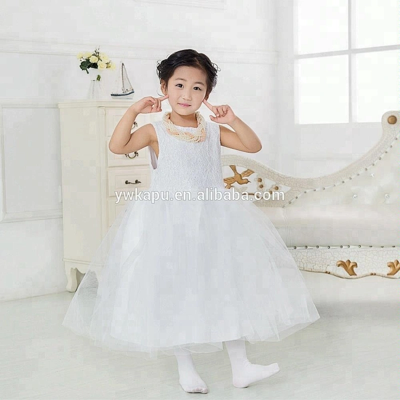 Latest design white girls' princess summer wear kids boutique flower girl lace dress for wedding