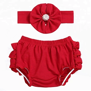 2018 New Arrivals beauty Patriotic baby cotton ruffle fourth of July bloomers with headband