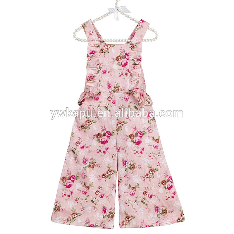 Wholesale factory cute little girl spring high quality suspenders floral overall pants