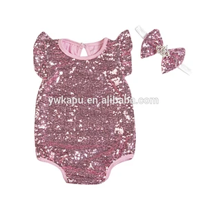Plain Sequin Romper with Matching Crown Headband,Baby Onesie from Yiwu