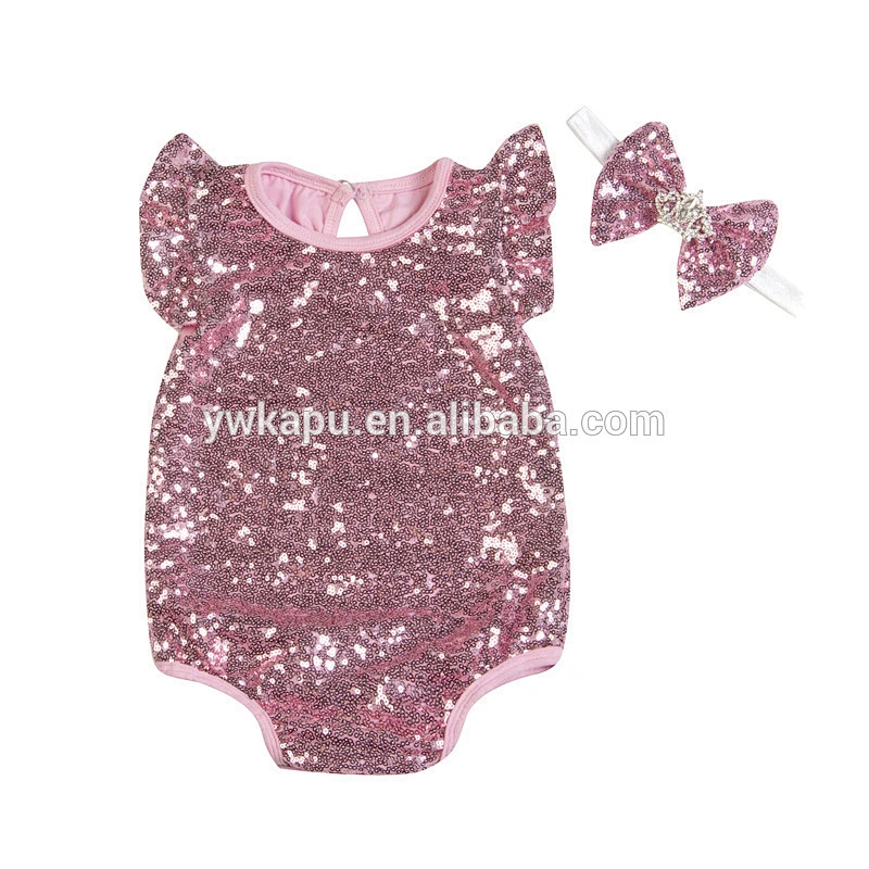 Plain Sequin Romper with Matching Crown Headband,Baby Onesie from Yiwu