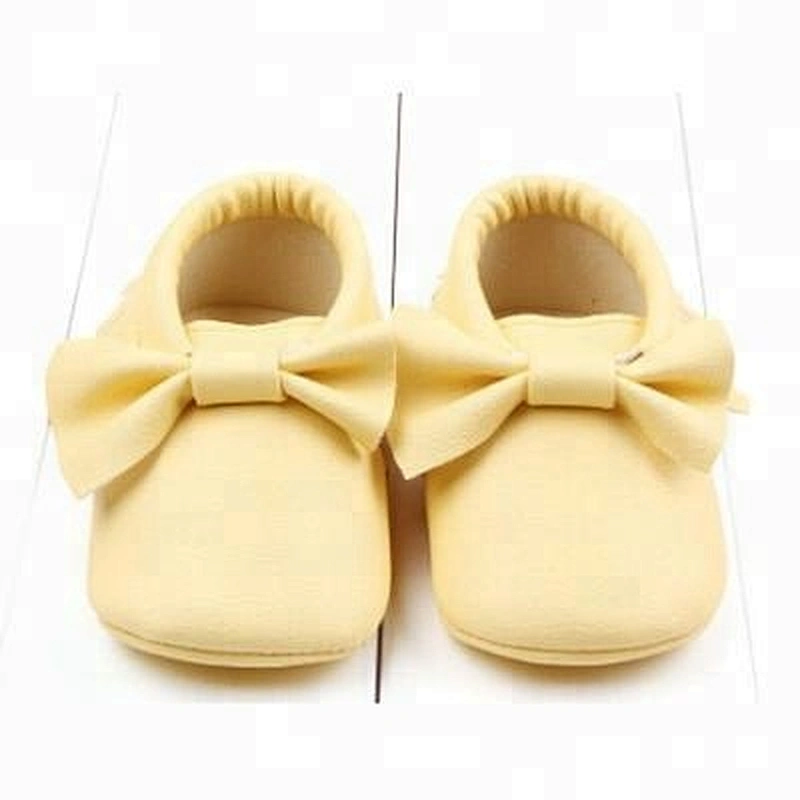 2019 Hot Sale pu baby  shoes 100% genuine leather baby moccasins with knot bow for girl