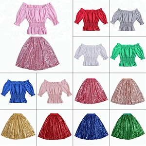 2018 Multi-color baby girl party clothes top and sequin skirt toddler girl outfit from China manufacture