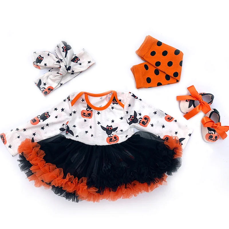 4T Boutique Cute Halloween Pumpkin Ghost Costume Clothing Baby Girls Dress Outfit Tutu Rompers
