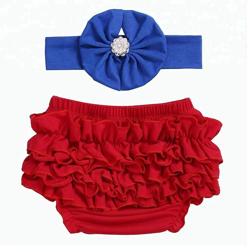 2018 New Arrivals beauty Patriotic baby cotton ruffle fourth of July bloomers with headband