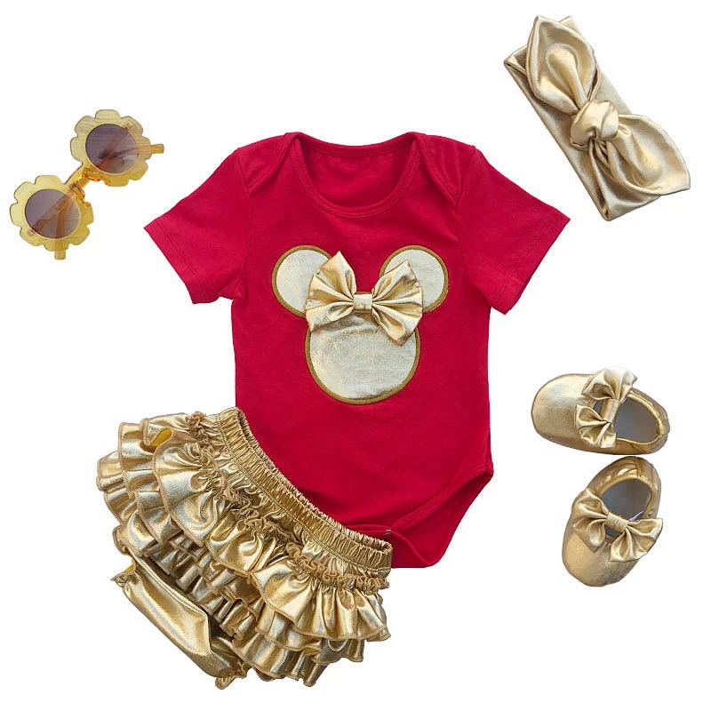 Newborn gold baby girl summer outfit sets infant onesie tutu dress baby romper set for girls