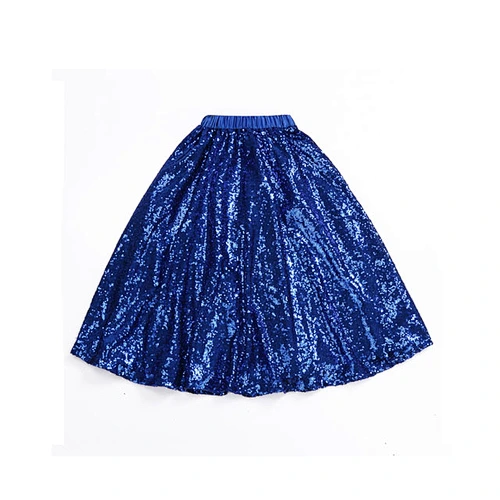 High quality cute baby girl sequined navy blue long maxi skirt