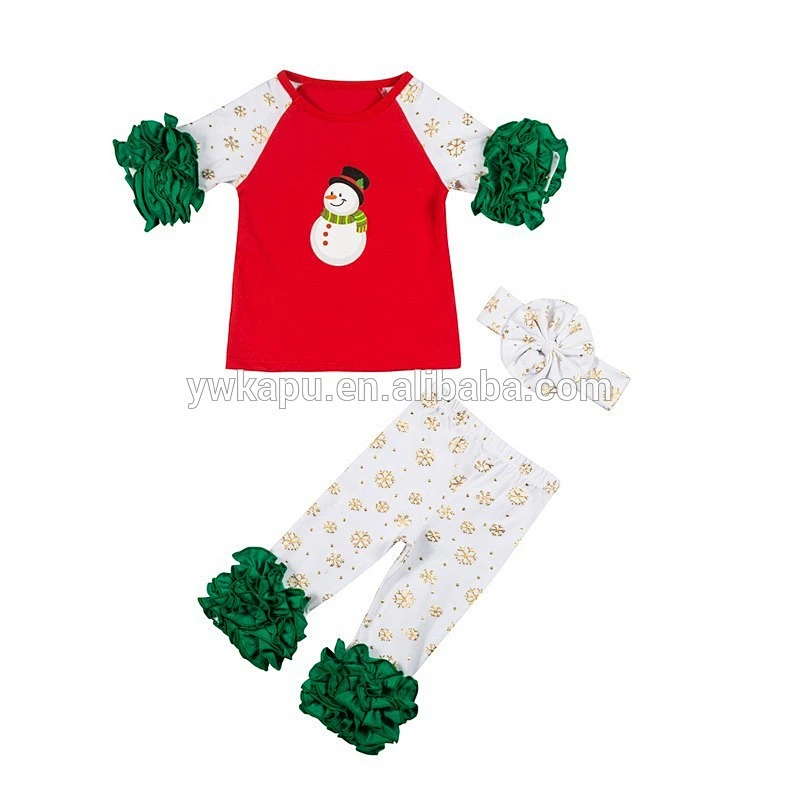 Hot Selling Baby Products Christmas Clothes Baby Girl Boutique Raglan Shirt And Pant Set With Headnand
