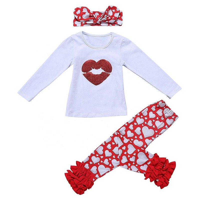 Wholesale Kids Girls Sweet Heart Print Spring Outfits 3 Piece Sets for Kids Girls