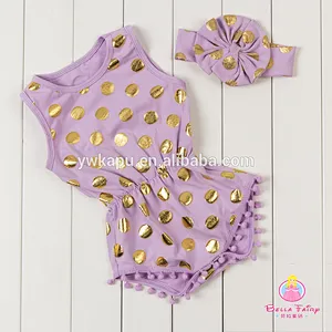 2019 kids fashionable clothing Hot stamping polka dot romper baby girl bodysuit pompom romper