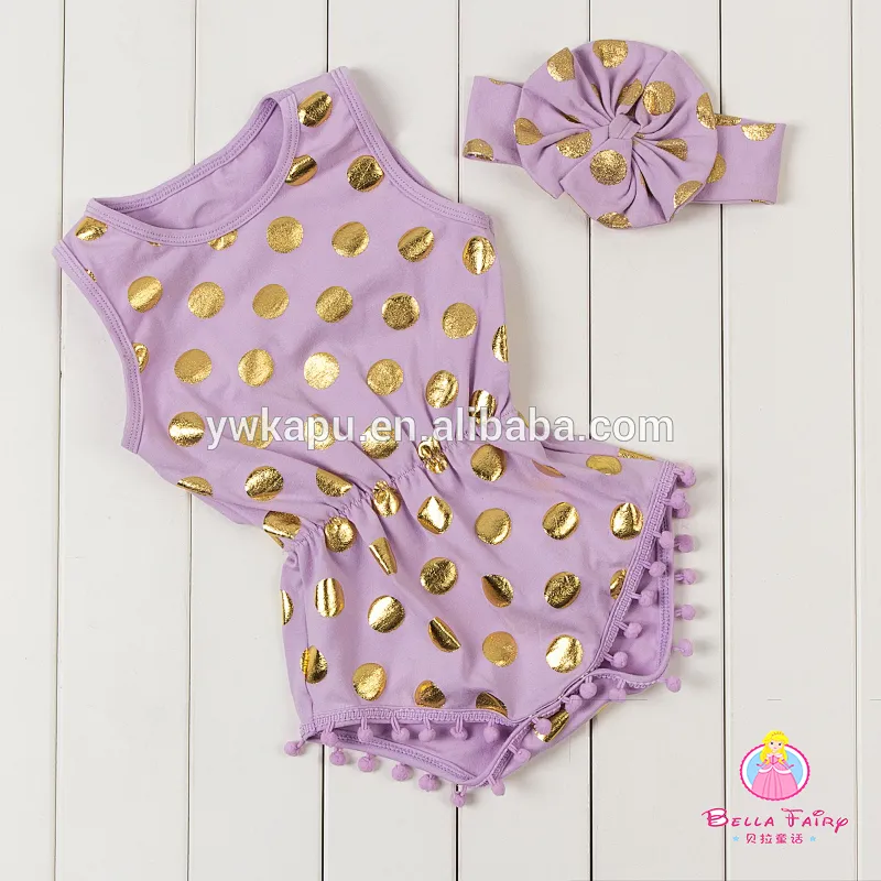 2019 kids fashionable clothing Hot stamping polka dot romper baby girl bodysuit pompom romper