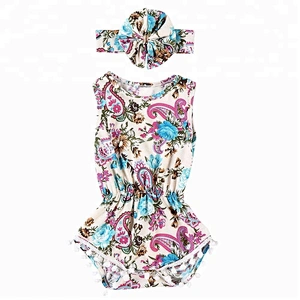 2019 Newborn Baby Girls Cotton Floral Romper Jumpsuit with Headband