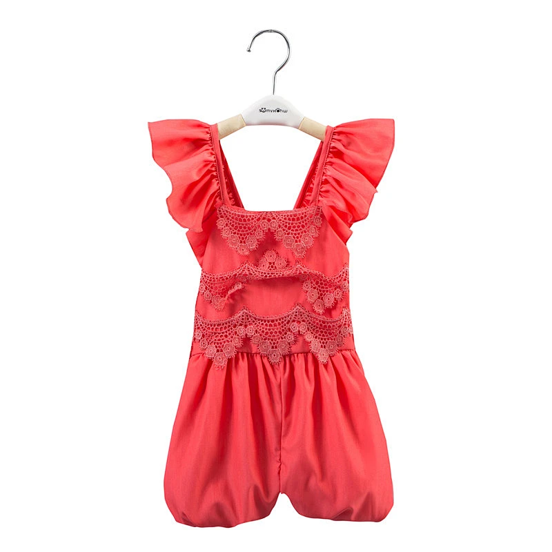 New style solid color lace  print rompers boutique rompers for girls